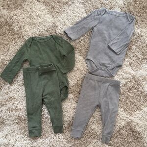 Green and Gray Baby Waffle Outfit Sets